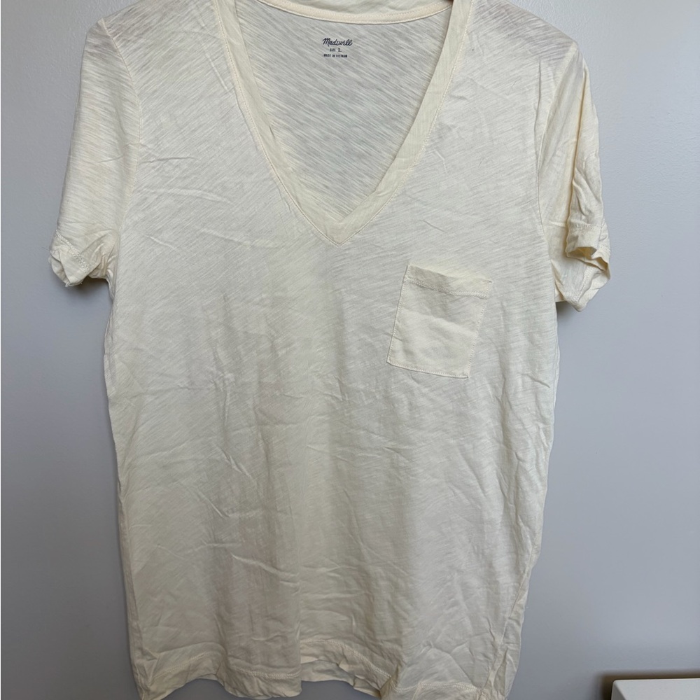Madewell Cream V-Neck Pocket Short Sleeve Tee